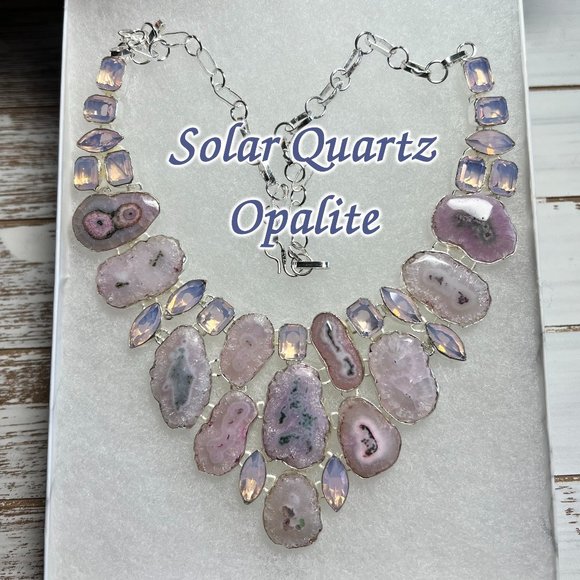 Solar Quartz & Opalite Necklace Handmade Crystal Gemstone 925 Silver Large New! - Picture 13 of 15